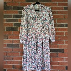 Vintage Schrader Dress 10 P Pleated A Line Button Floral Prairie Cottage
